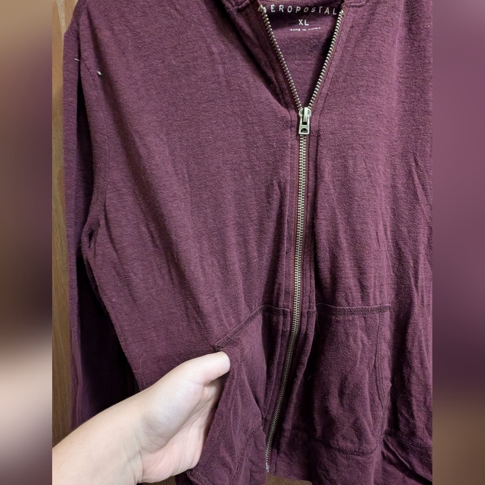 Aeropostale Maroon Zip-Up Hoodie Juniors XL Thick Hood Lightweight
